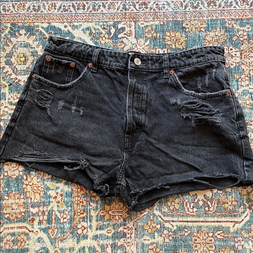 Zara Black Jean Shorts Distressed High-Waisted